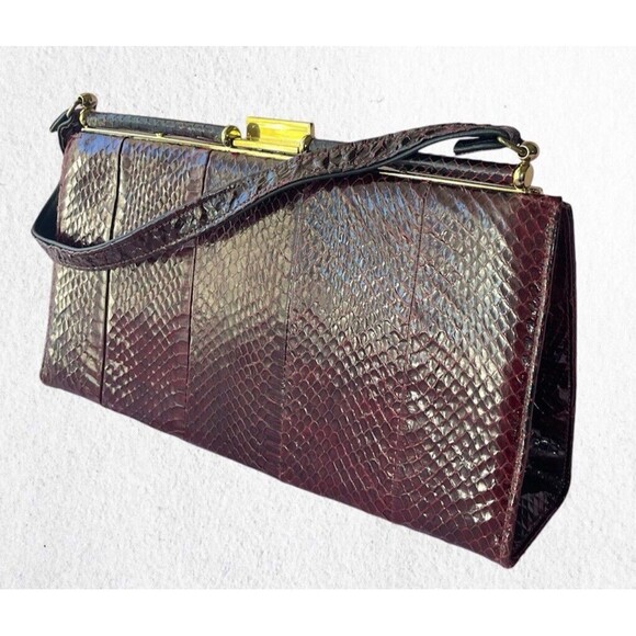 Vintage frame handbag purse clutch snakeskin Red - Picture 3 of 16